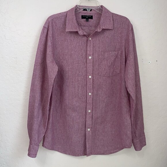 Banana Republic Linen Blend Slim Fit Shirt Mens Large Long Sleeve Button Up Red - Picture 1 of 9